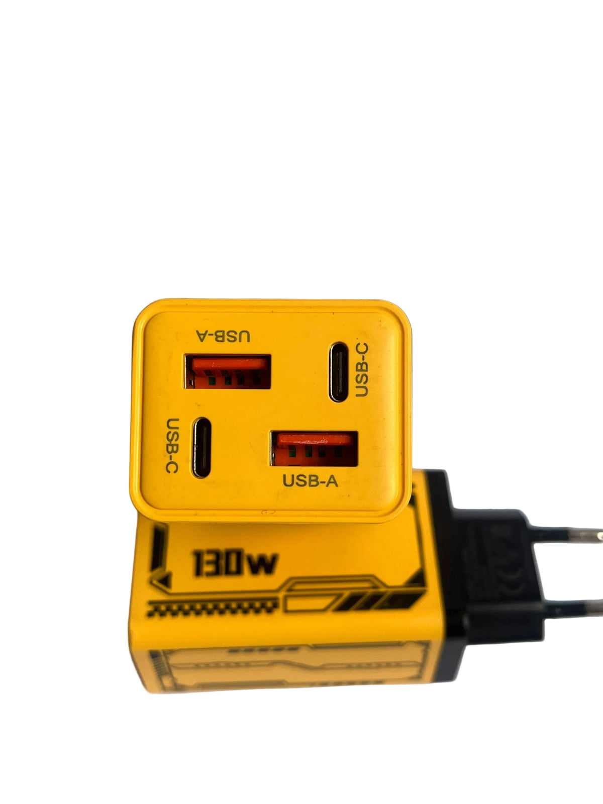4-Port Fast Charger | 2 USB-C + 2 USB-A | Yellow & Black