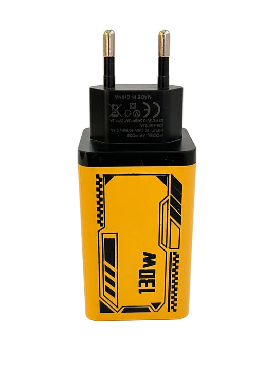 4-Port Fast Charger | 2 USB-C + 2 USB-A | Yellow & Black