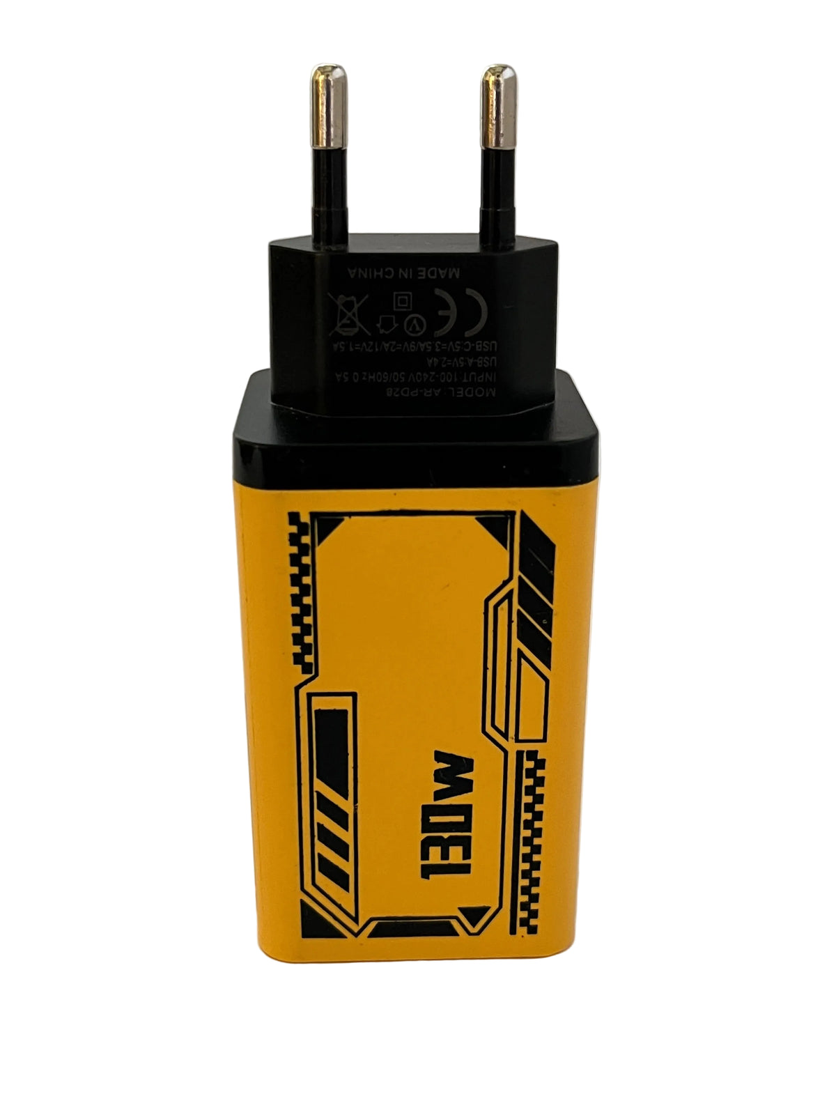 4-Port Fast Charger | 2 USB-C + 2 USB-A | Yellow & Black